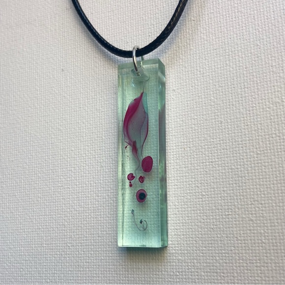 Aqua Water Marble Resin Long Rectangular Pendant Necklace - Picture 6 of 9